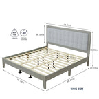 Grey Square-Tufted Upholstered Platform Bed – King (1–2 Person)