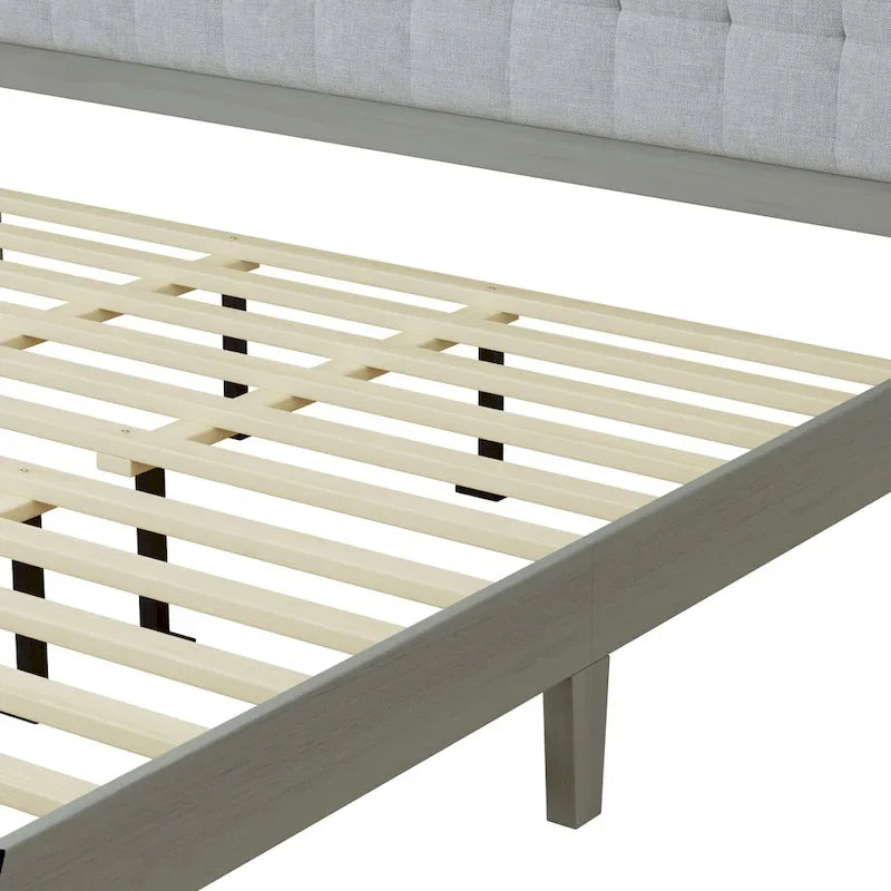 Grey Square-Tufted Upholstered Platform Bed – King (1–2 Person)