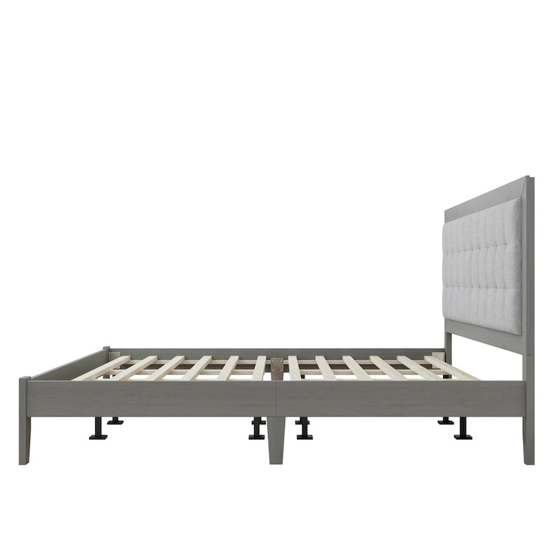 Grey Square-Tufted Upholstered Platform Bed – King (1–2 Person)