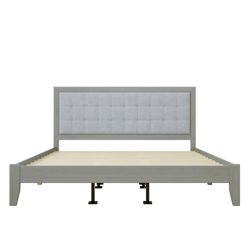 Grey Square-Tufted Upholstered Platform Bed – King (1–2 Person)