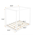Natural/White Low Canopy Platform Bed Frame, Pine Wood, Queen/King, 2-Person
