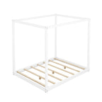 Natural/White Low Canopy Platform Bed Frame, Pine Wood, Queen/King, 2-Person