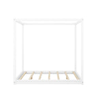 Natural/White Low Canopy Platform Bed Frame, Pine Wood, Queen/King, 2-Person