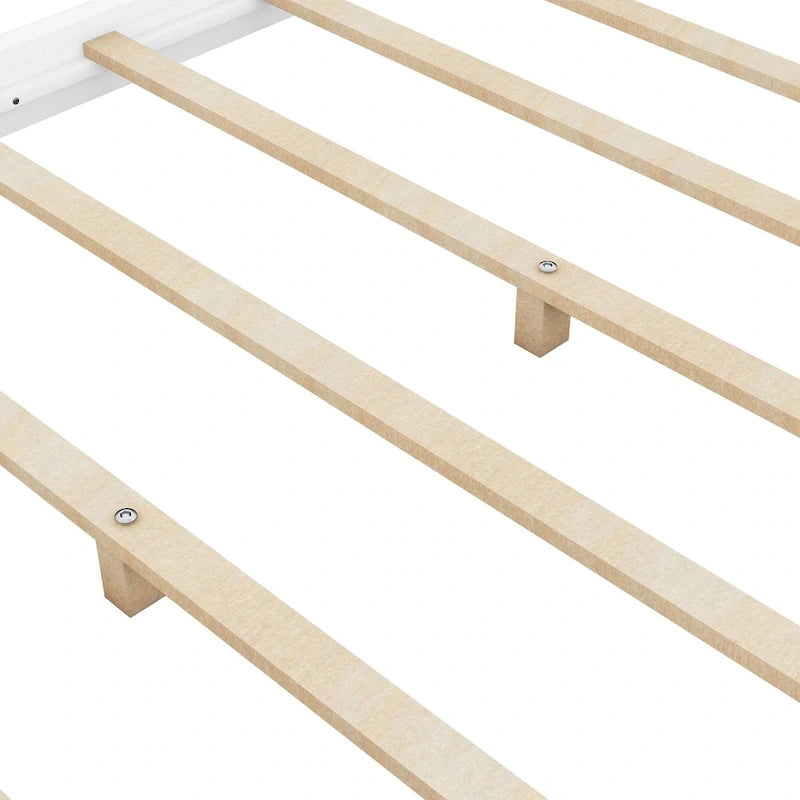 Natural/White Low Canopy Platform Bed Frame, Pine Wood, Queen/King, 2-Person