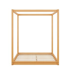 Natural/White Low Canopy Platform Bed Frame, Pine Wood, Queen/King, 2-Person