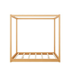 Natural/White Low Canopy Platform Bed Frame, Pine Wood, Queen/King, 2-Person