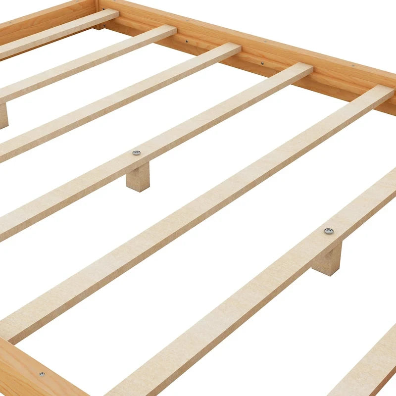 Natural/White Low Canopy Platform Bed Frame, Pine Wood, Queen/King, 2-Person
