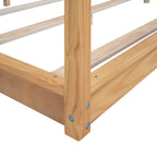 Natural/White Low Canopy Platform Bed Frame, Pine Wood, Queen/King, 2-Person