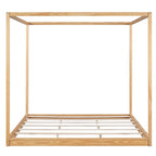 Natural/White Low Canopy Platform Bed Frame, Pine Wood, Queen/King, 2-Person
