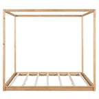 Natural/White Low Canopy Platform Bed Frame, Pine Wood, Queen/King, 2-Person