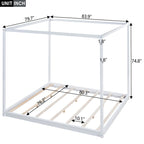 Natural/White Low Canopy Platform Bed Frame, Pine Wood, Queen/King, 2-Person