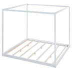 Natural/White Low Canopy Platform Bed Frame, Pine Wood, Queen/King, 2-Person