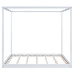 Natural/White Low Canopy Platform Bed Frame, Pine Wood, Queen/King, 2-Person