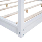 Natural/White Low Canopy Platform Bed Frame, Pine Wood, Queen/King, 2-Person