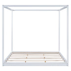 Natural/White Low Canopy Platform Bed Frame, Pine Wood, Queen/King, 2-Person