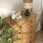 Natural Oak 5-Drawer Chest, Farmhouse Style, Single
