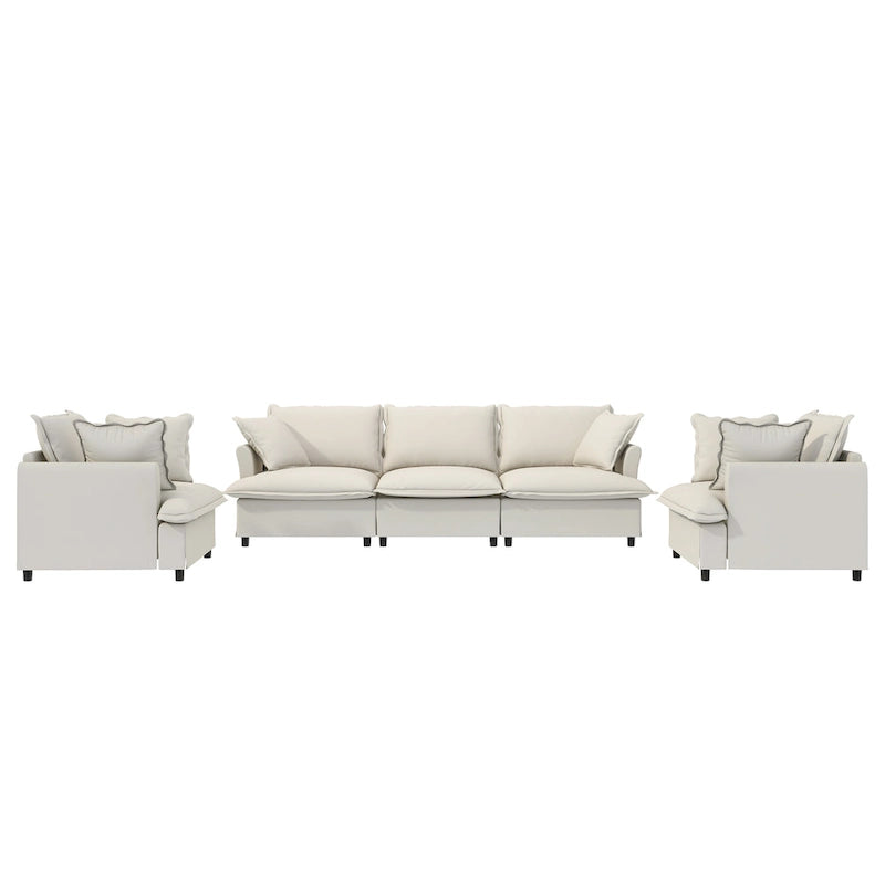 Beige / Gray Chenille Modular Sectional Sofa, 3-Seater + 2 Armchairs, Seats 5
