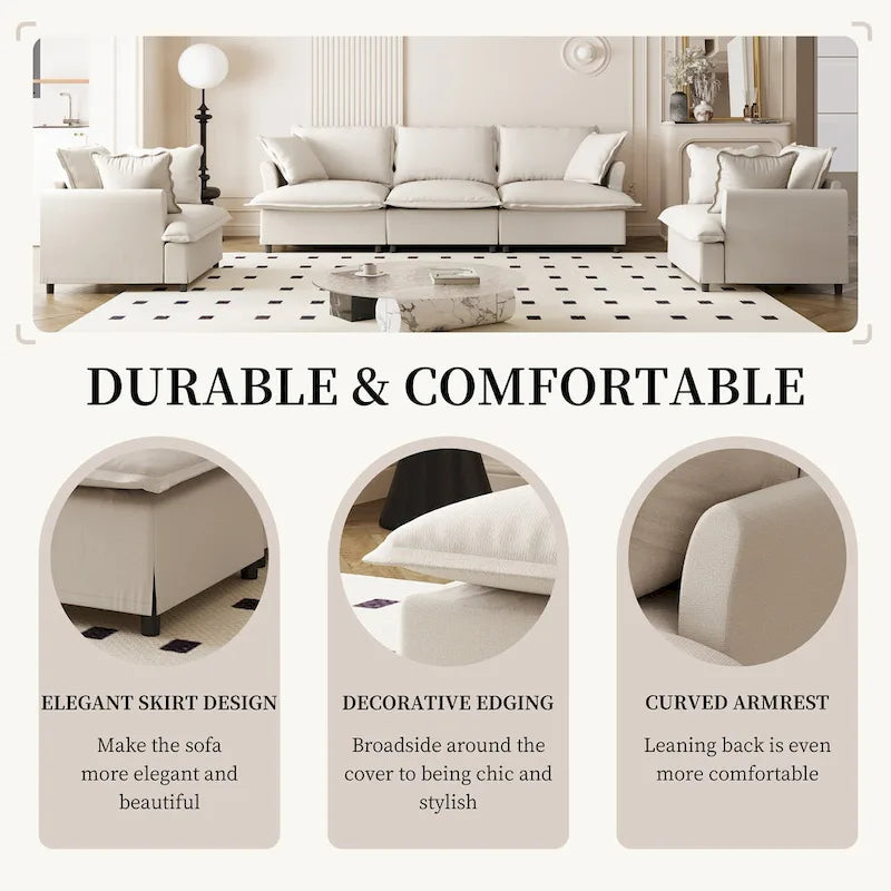 Beige / Gray Chenille Modular Sectional Sofa, 3-Seater + 2 Armchairs, Seats 5