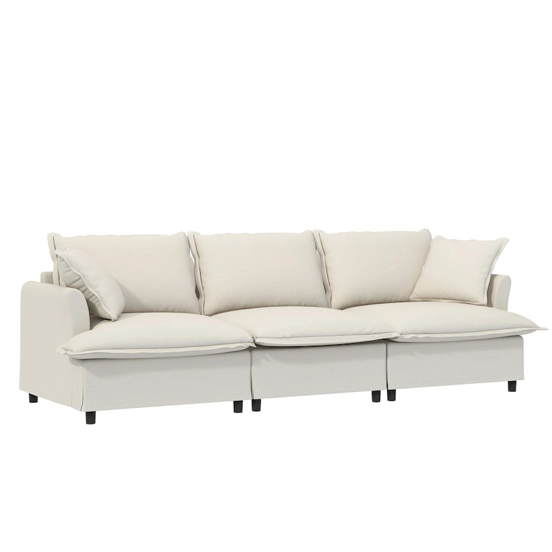 Beige / Gray Chenille Modular Sectional Sofa, 3-Seater + 2 Armchairs, Seats 5