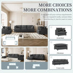 Beige / Gray Chenille Modular Sectional Sofa, 3-Seater + 2 Armchairs, Seats 5