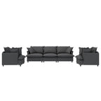 Beige / Gray Chenille Modular Sectional Sofa, 3-Seater + 2 Armchairs, Seats 5