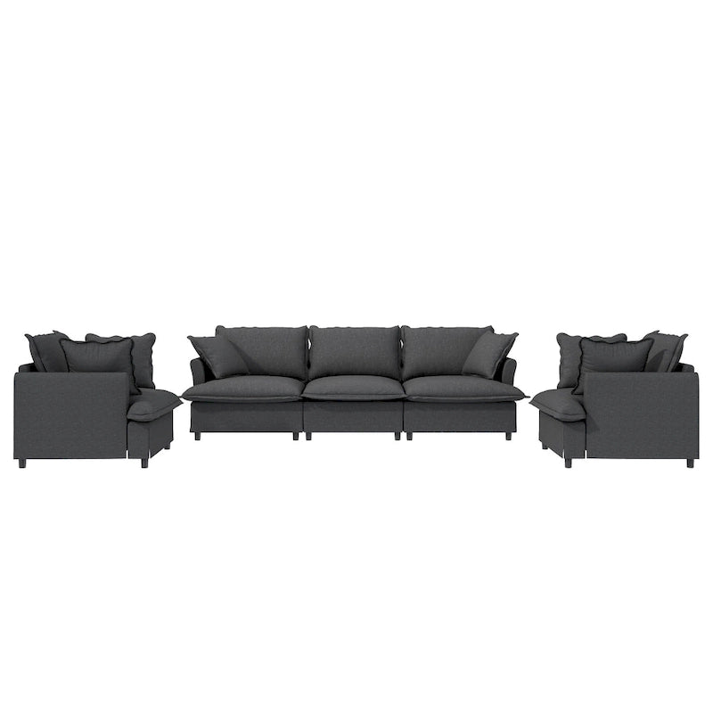 Beige / Gray Chenille Modular Sectional Sofa, 3-Seater + 2 Armchairs, Seats 5