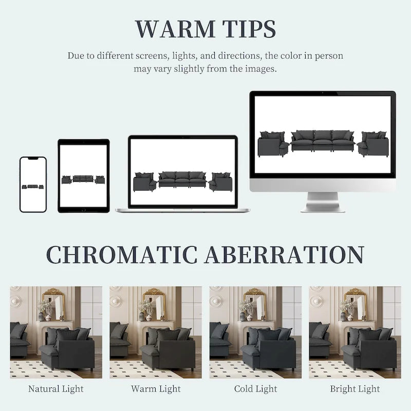 Beige / Gray Chenille Modular Sectional Sofa, 3-Seater + 2 Armchairs, Seats 5