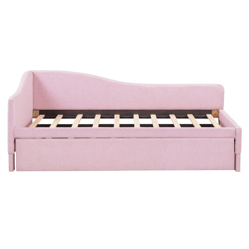 Pink Upholstered L-Shaped Daybed with Pop-Up Trundle, Twin, Sleeps 2