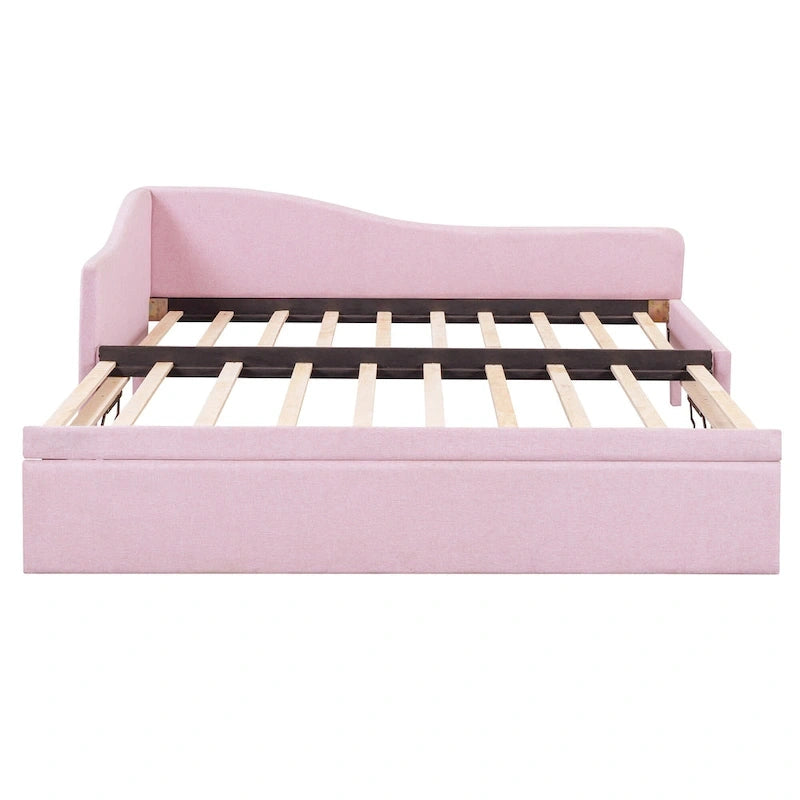 Pink Upholstered L-Shaped Daybed with Pop-Up Trundle, Twin, Sleeps 2