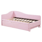 Pink Upholstered L-Shaped Daybed with Pop-Up Trundle, Twin, Sleeps 2