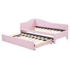 Pink Upholstered L-Shaped Daybed with Pop-Up Trundle, Twin, Sleeps 2