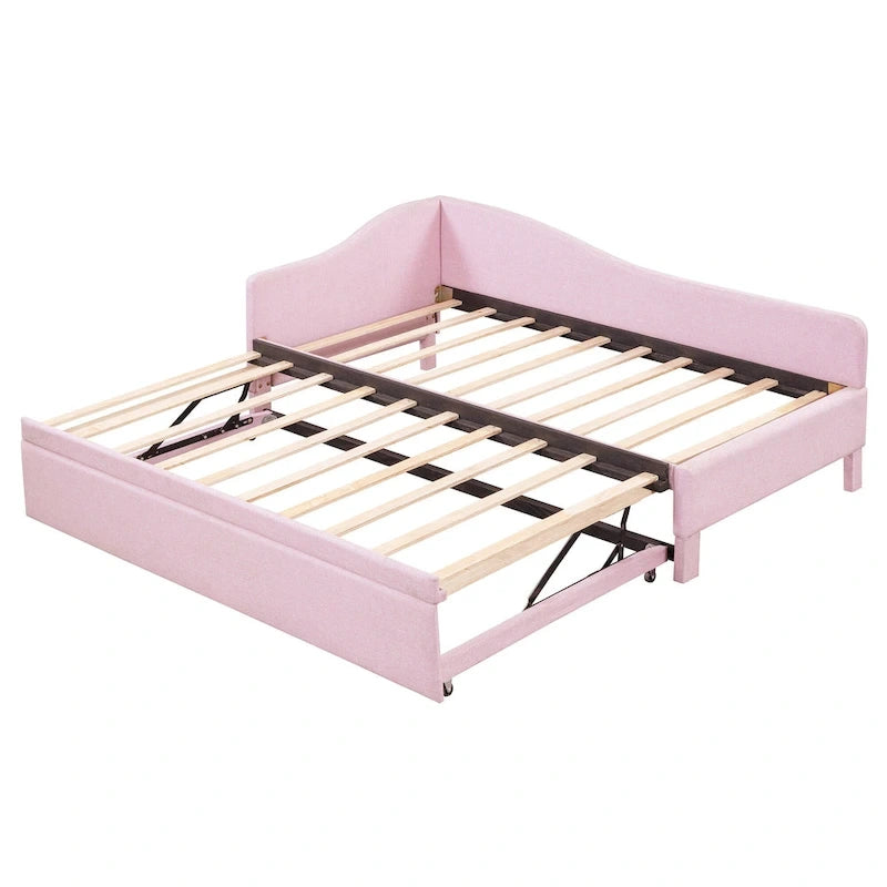 Pink Upholstered L-Shaped Daybed with Pop-Up Trundle, Twin, Sleeps 2