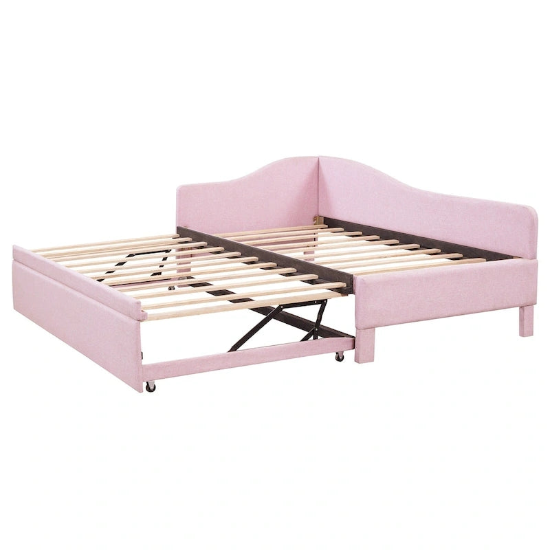 Pink Upholstered L-Shaped Daybed with Pop-Up Trundle, Twin, Sleeps 2