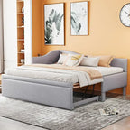 Pink Upholstered L-Shaped Daybed with Pop-Up Trundle, Twin, Sleeps 2