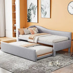 Pink Upholstered L-Shaped Daybed with Pop-Up Trundle, Twin, Sleeps 2