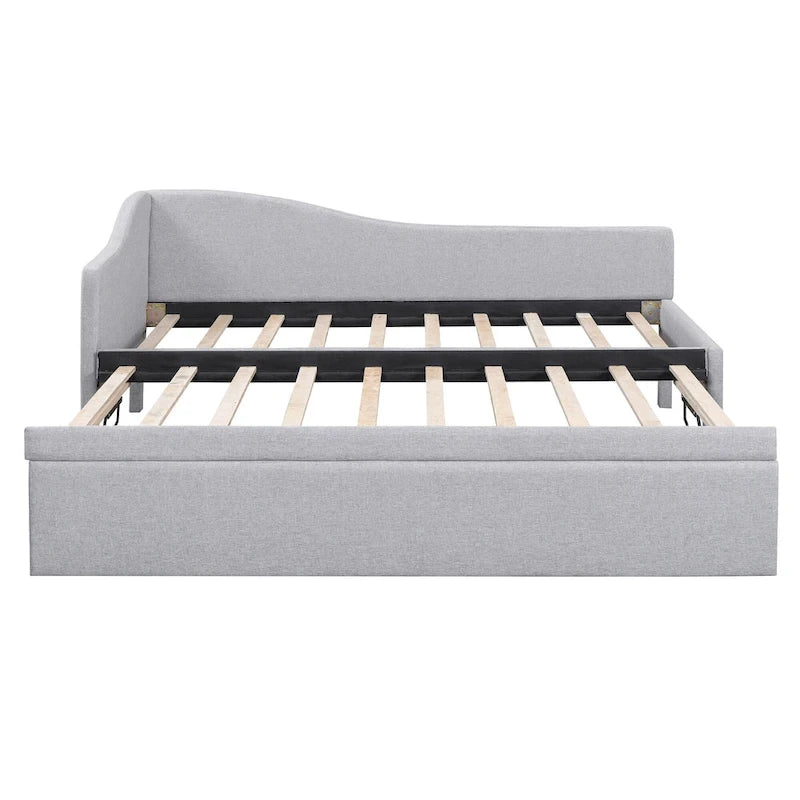 Pink Upholstered L-Shaped Daybed with Pop-Up Trundle, Twin, Sleeps 2