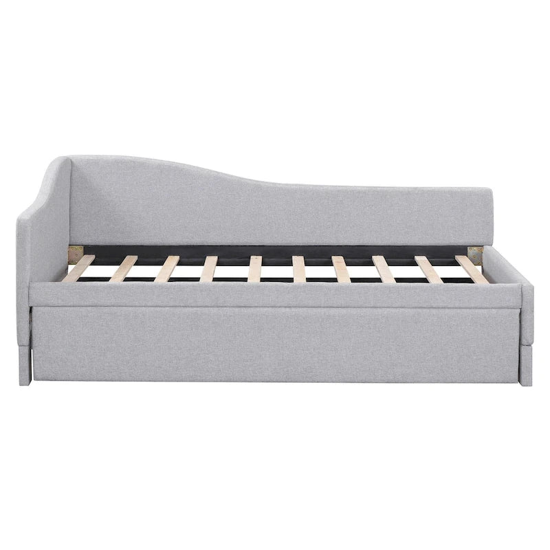 Pink Upholstered L-Shaped Daybed with Pop-Up Trundle, Twin, Sleeps 2