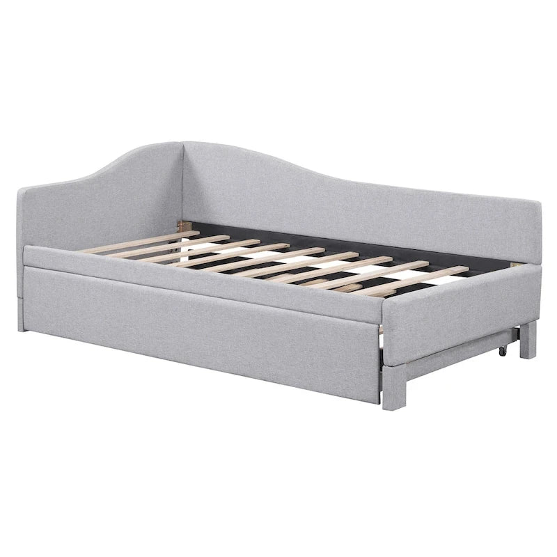 Pink Upholstered L-Shaped Daybed with Pop-Up Trundle, Twin, Sleeps 2