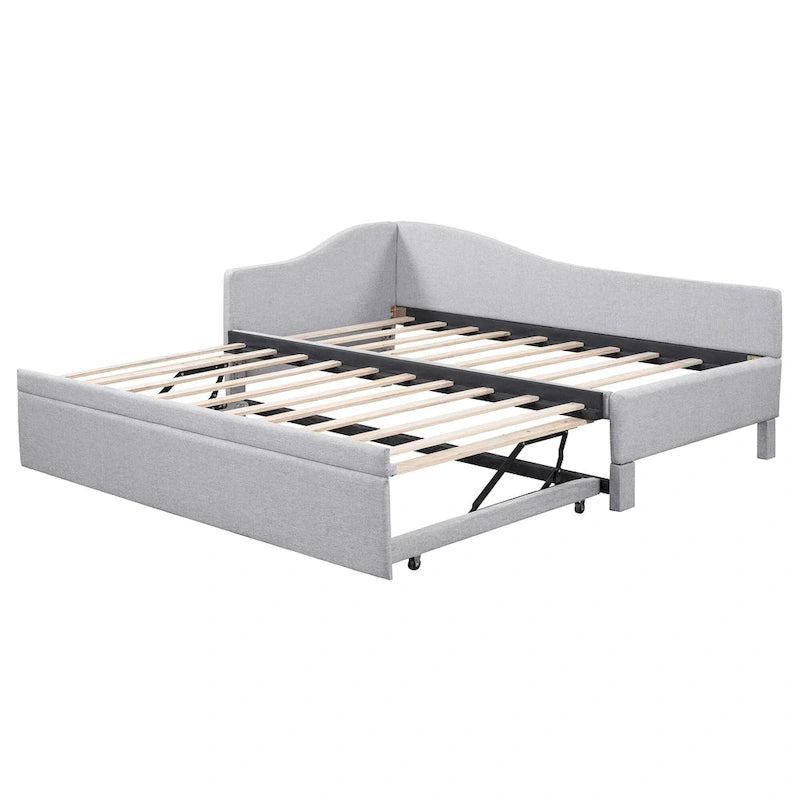 Pink Upholstered L-Shaped Daybed with Pop-Up Trundle, Twin, Sleeps 2