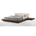 Walnut & White Leatherette Headboard Low Profile Platform Bed, King, Sleeps 2