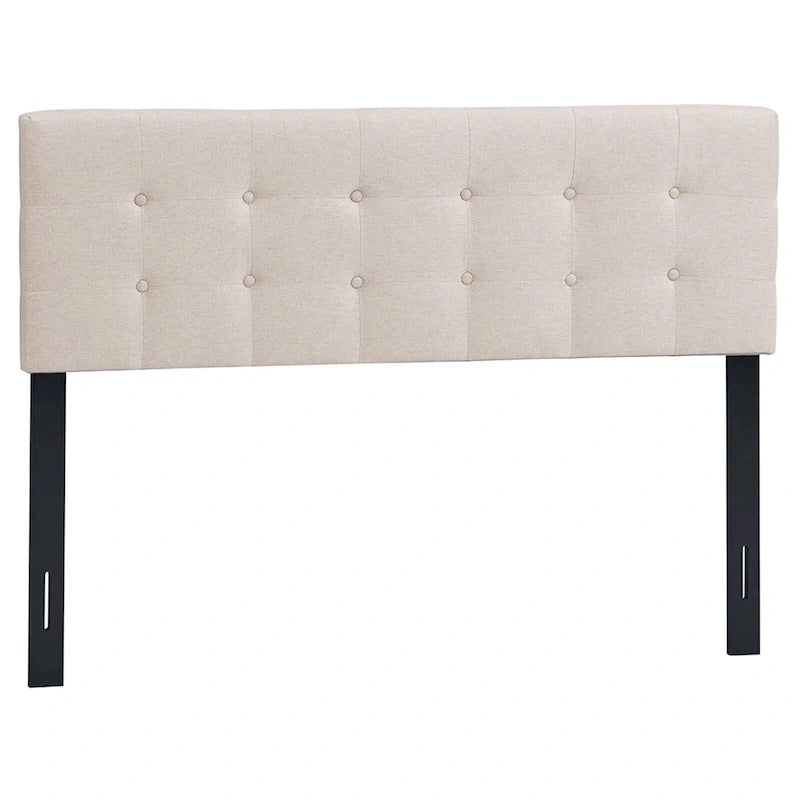 Beige Linen Button-Tufted Upholstered Headboard, Full/Queen, 1-Person