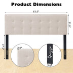 Beige Linen Button-Tufted Upholstered Headboard, Full/Queen, 1-Person