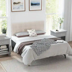 Beige Linen Button-Tufted Upholstered Headboard, Full/Queen, 1-Person