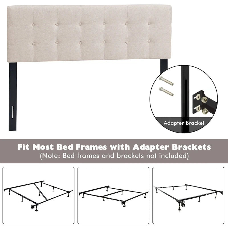 Beige Linen Button-Tufted Upholstered Headboard, Full/Queen, 1-Person