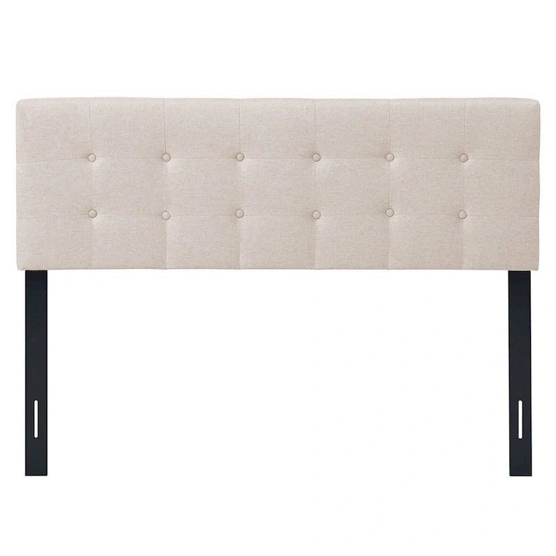Beige Linen Button-Tufted Upholstered Headboard, Full/Queen, 1-Person