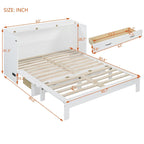 White / Gold / Gray Rattan Queen Wall Bed with Storage Drawers & USB Port – Foldable, 1-Person