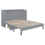 White / Gold / Gray Rattan Queen Wall Bed with Storage Drawers & USB Port – Foldable, 1-Person