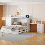 White Queen Murphy Bed with Desk, Drawer & USB Port, Sleeps 1