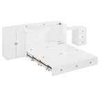 White Queen Murphy Bed with Desk, Drawer & USB Port, Sleeps 1
