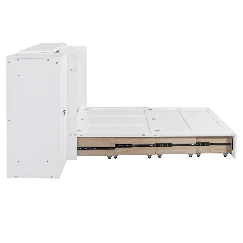 White Queen Murphy Bed with Desk, Drawer & USB Port, Sleeps 1